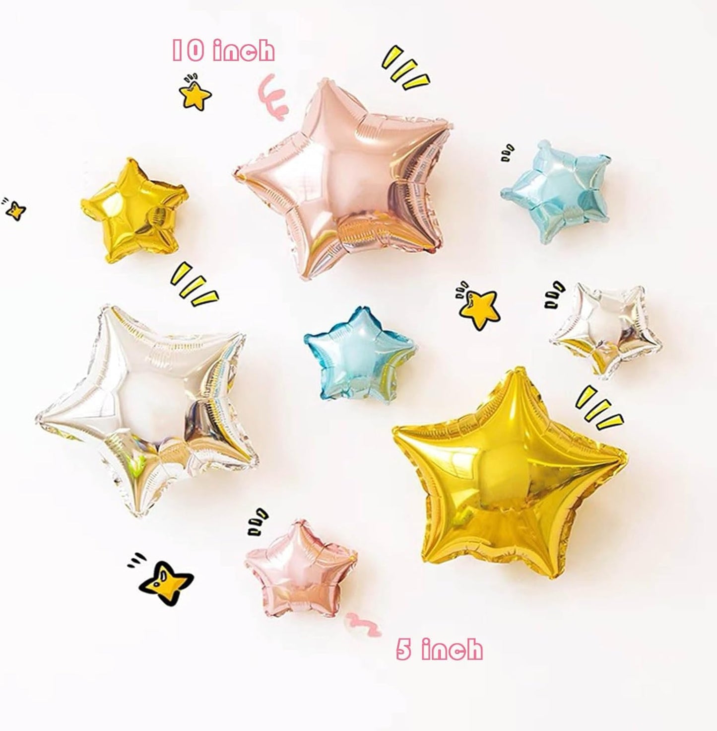 50 Gold Star Balloons - 5" Small Gold Foil Star Mylar Balloons for Party Decorations