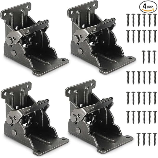 4 Pack Folding Brackets for Table Bed Leg Feet, Self-Lock Hinge Hardware by NICAVKIT