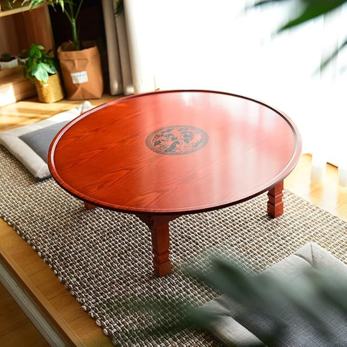 Round Korean Coffee Table Folding Leg Asia Antique Furniture Floor Table - Image 2