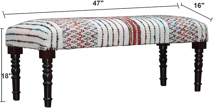 LR Home Multicolor Handmade Upholstered Bench - Image 3