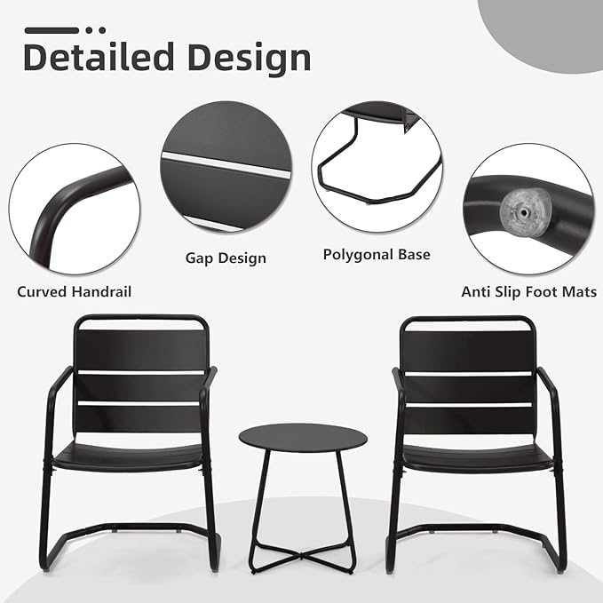MELLCOM 3 Piece Patio Set, Small Patio Furniture Set - Image 3