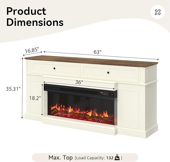 63" Farmhouse TV Stand with Fireplace - Image 2