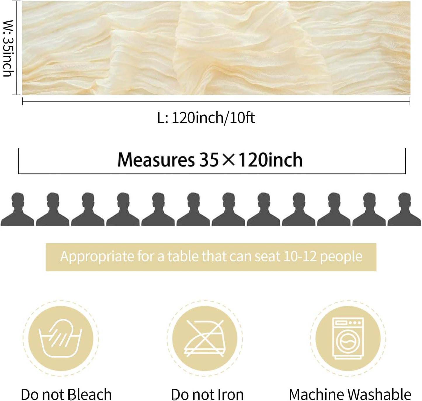 10ft Cream Beige Cheese Cloth Table Runner, 35x120 Inches Ivory Gauze Table Runner Rustic Cream Cheesecloth Table Runner Bulk for Wedding Bridal Shower Decoration, Boho Table Decor