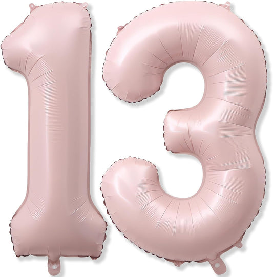 Pastel Pink 13 Balloons Numbers for Girls, 40'' Self Inflating Number 13 Balloon, Big Light Blush Pink Foil 1 & 3 Helium Balloon for Women Coquette 13th Birthday Party Anniversary Decoration Supplies