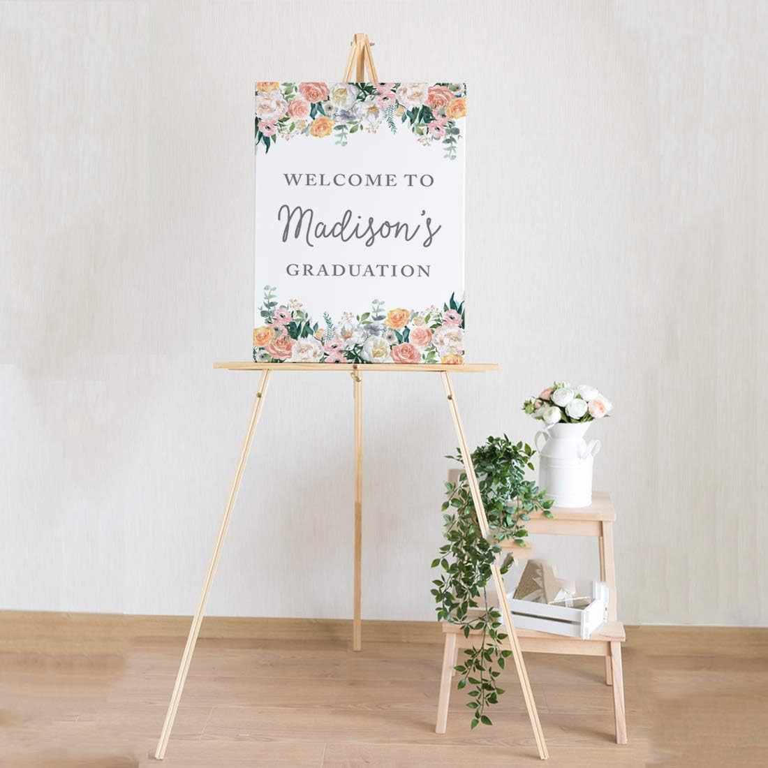 Andaz Press Personalized Extra Large Wedding Easel Board Party Sign, 12x18-inch, Peach Coral Floral Flowers Roses on White, Your Text Here, 1-Pack, Custom