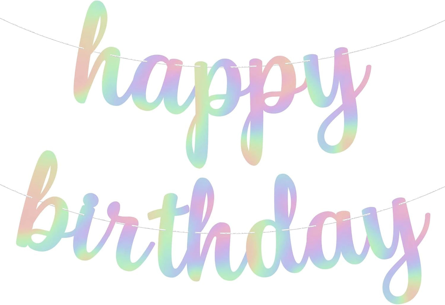 KatchOn, Pre-Strung Iridescent Happy Birthday Banner - 10 Feet | Iridescent happy Birthday Sign for Holographic Happy Birthday Decorations | Mermaid Birthday Decorations | Iridescent Party Decorations