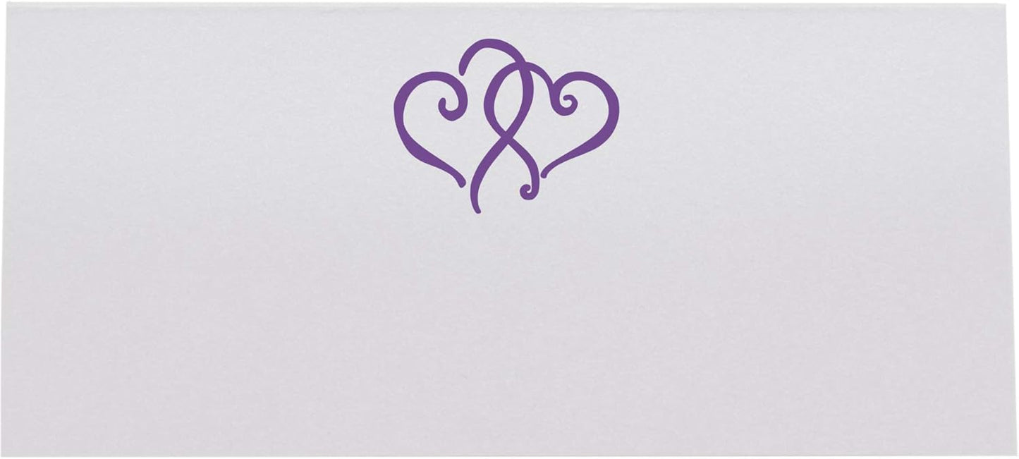 Linked Hearts Place Cards, Purple (Choose Color), Set of 60, Pre-cut and Scored - Wedding, Party, Dinner, and Special Events - Made in the USA