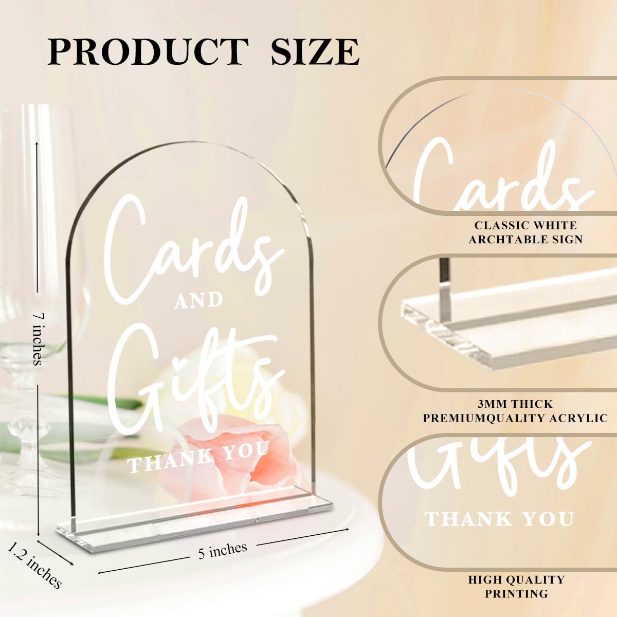 4 Pcs Acrylic Wedding Signs for Ceremony and Reception, Bridal Shower Decorations, Cards and Gifts Signs, Guest Book Sign, Arch Acrylic Table Top Sign with Holder for Wedding Reception (Clear)