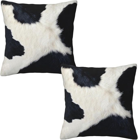 Black and White Western Cow Print Pillow Covers 18x18 Set of 2, Cowhide Accent by Tebjh