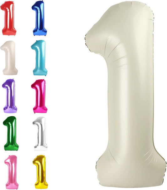 Cream White Number 1 Balloon 40 inch, Number 1 Birthday for Boy Girl, Cream White Foil One Balloon for 1st 10 11 12 16 18 Birthday Party, Anniversary Celebration Number Decorations