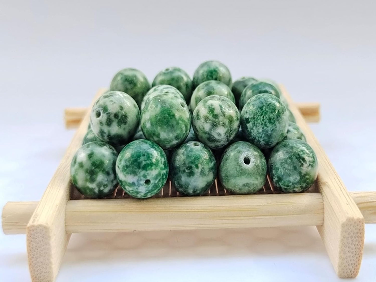 Stone Beads 10mm 60pcs Green Spot Jasper Beads Round Loose Gemstones Beads for Bracelet Necklace Jewelry Making (10mm, 61006 Green Spot Jasper)