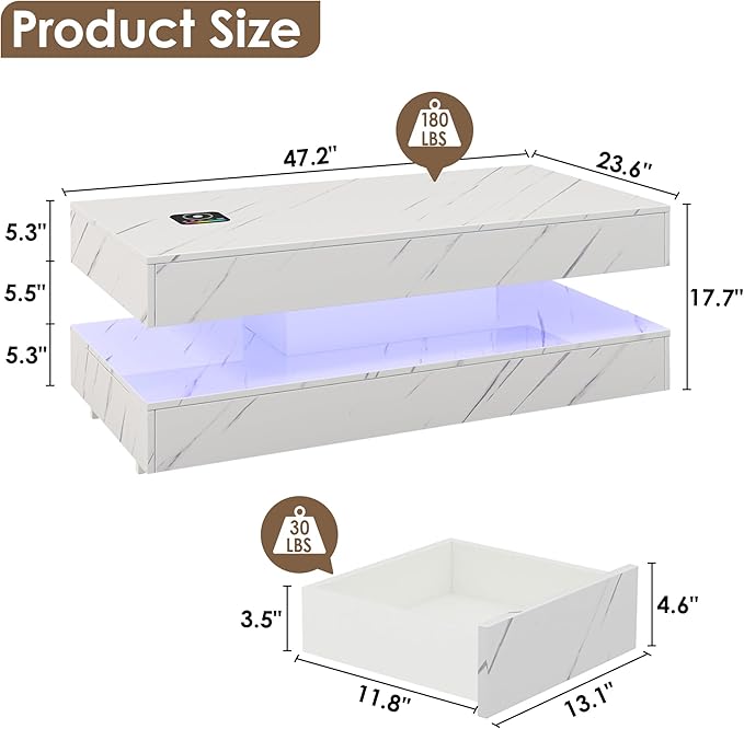 47.2" LED Smart Coffee Table - Image 2