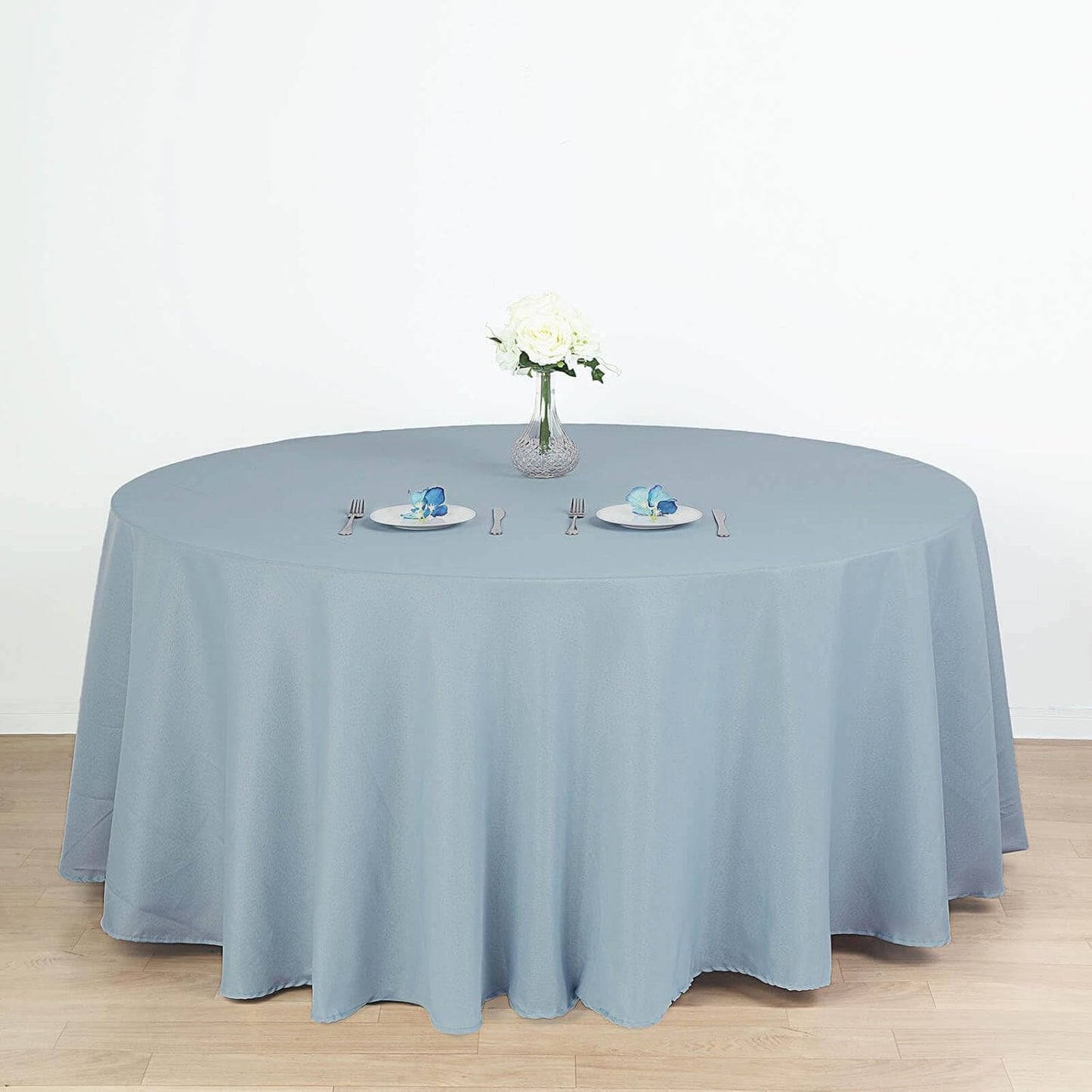 Efavormart Round Tablecloth, 120 Inch Stain & Wrinkle Resistant Washable Table Cloth, Decorative Polyester Fabric Table Cover for Banquet, Wedding, Dining - Dusty Blue