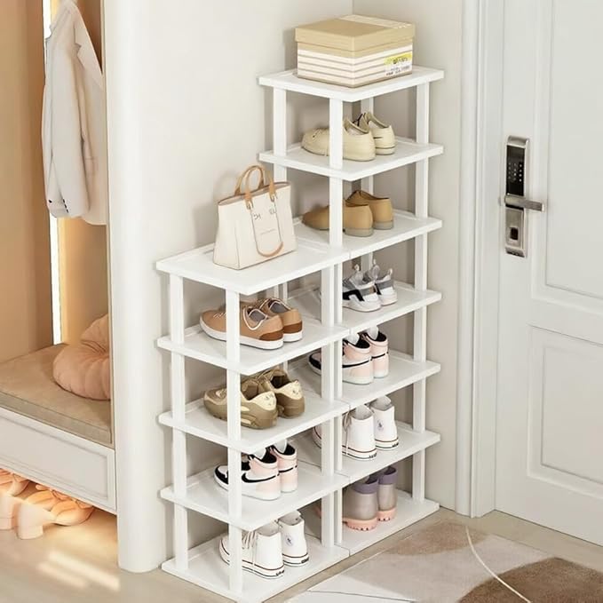 SAN HE Bamboo Shoe Rack 5Tier- Vertical White Shoe Rack - Image 6