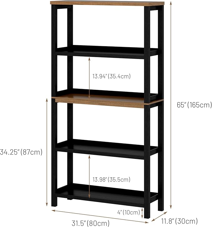 Vlsrka Wooden Bookshelf with Lights, 5 Tier Bookshelf with Storage, Tall - Image 2