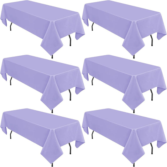 6 Pack Lavender Tablecloths for 8ft Rectangle Tables 60 x 126 Inch - Polyester Table Cover Stain and Wrinkle Resistant Washable Fabric Table Clothes for Wedding Party Banquet Reception Restaurant