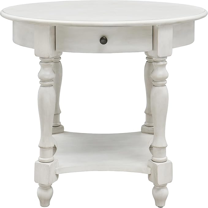 Oval End Table with Drawer, Solid Wood Sofa Side Storage Shelf, Traditional - Image 8