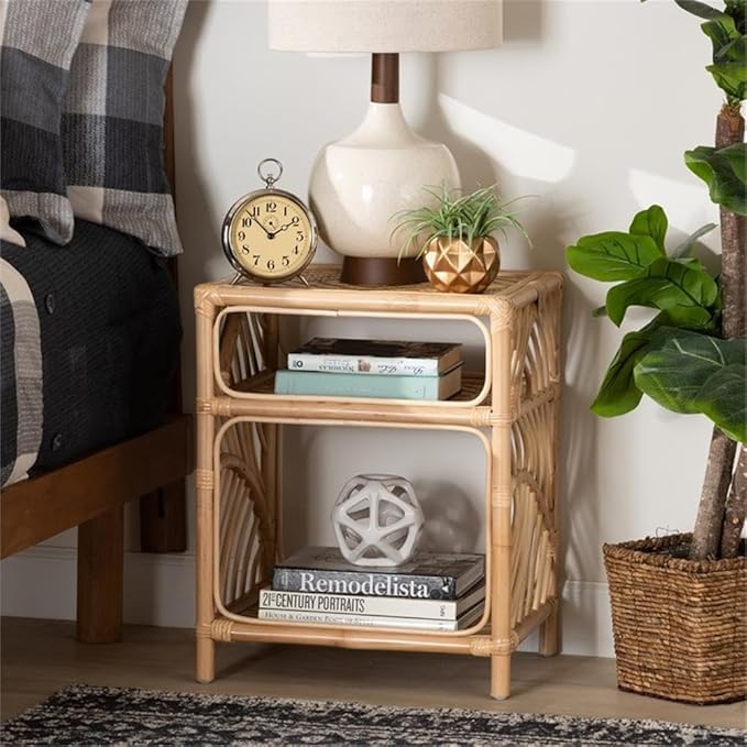 Baxton Studio Baara Modern Bohemian Natural Brown Rattan Nightstand - Image 2
