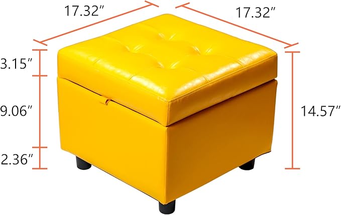 H&B Luxuries Tufted Leather Square Flip Top Storage Ottoman Cube Foot Rest - Image 3