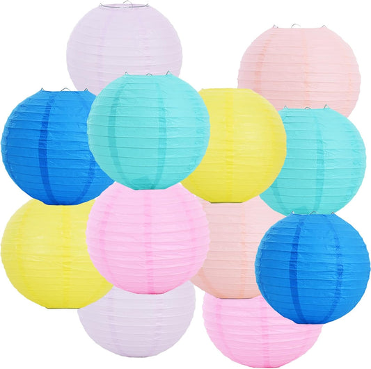 BEISHIDA 12 Pcs Macaroon Mix Paper Lanterns,Hanging Decorative Chinese Japanese Round Paper Lantern Lamp for Valentine's Day Girls' Party children Home Party Decoration