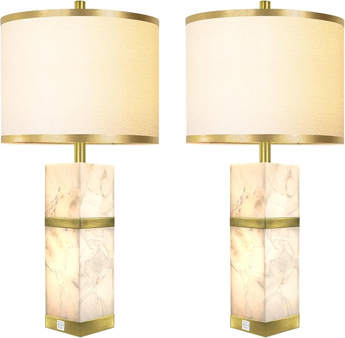 Natural Alabaster Table Lamps Set of 2 - Image 8