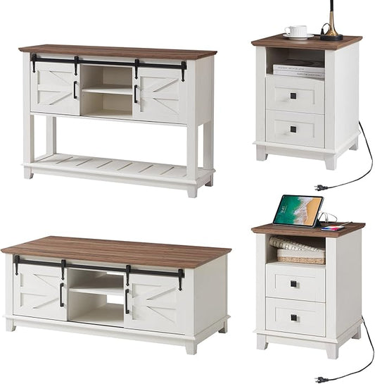 AMERLIFE Farmhouse 4-Piece Living Room Set, Entryway Console by AMERLIFE