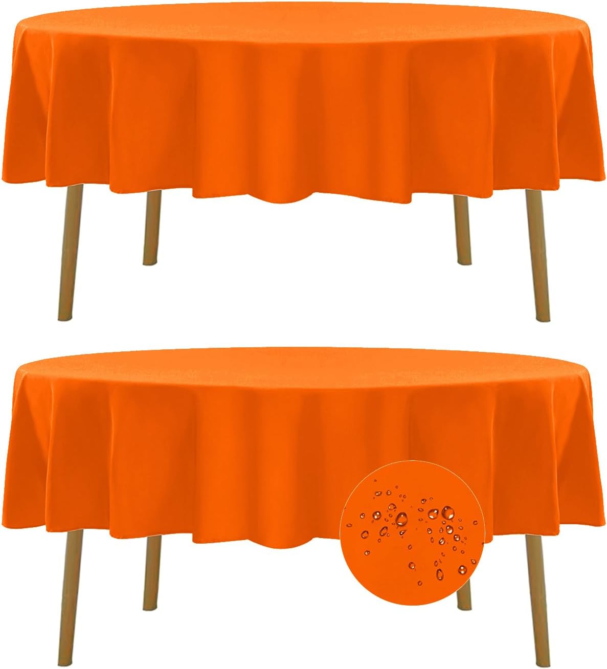 Fokitut 2 Pack Waterproof Round Tablecloth, 70 Inch, Stain Resistant and Wrinkle Polyester Table Cloth, Fabric Table Cover for Kitchen Dining, Wedding, Party, Holiday Dinner-Orange