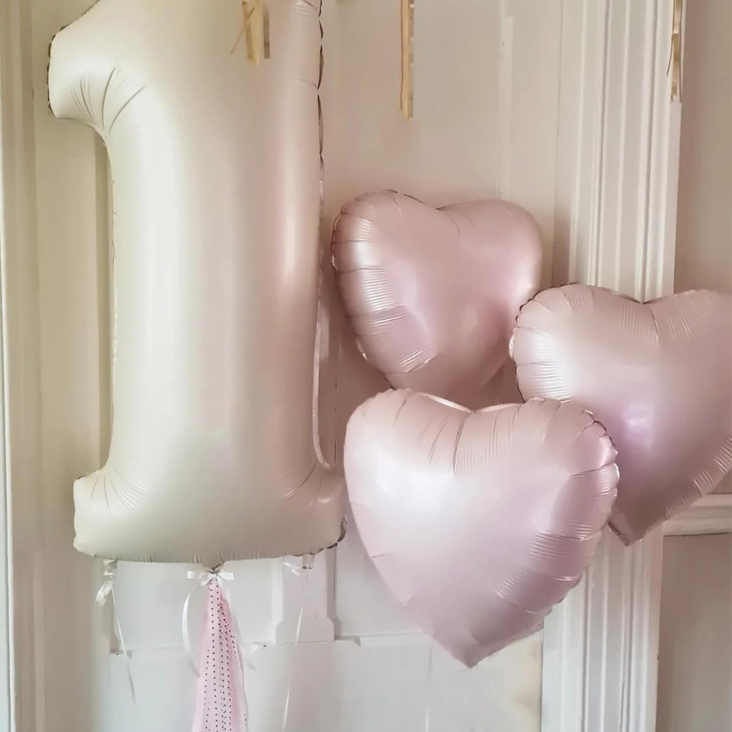 Baby Pink Heart Balloons, 18 Inch, 12Pcs Large Pearl Mylar, Pastel Helium Foil for Boho Girls Women Birthday Wedding Baby Shower Valentines
