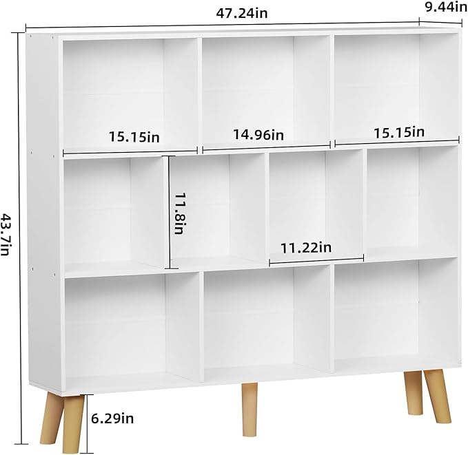 YAHARBO 10 Cube White Bookshelf, 3 Tier Book Shelf - Image 3