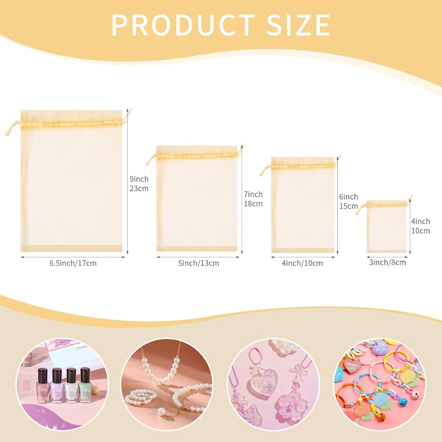 Organza Bags 5x7 Inch 50 Packs Mesh Gift Bags Drawstring Sachet Bags for Party Favor Wedding Baby Shower(Gold)