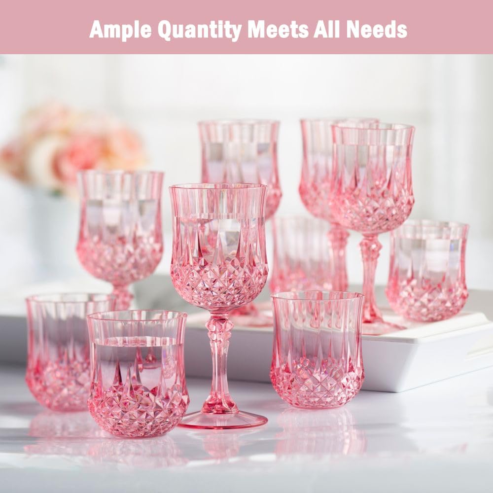 Plastic Wine Glasses，Plastic Goblets Vintage Style Cordial Drinking Glasses for Wedding Reception, Grand Event Party Supplies (48, Pink)