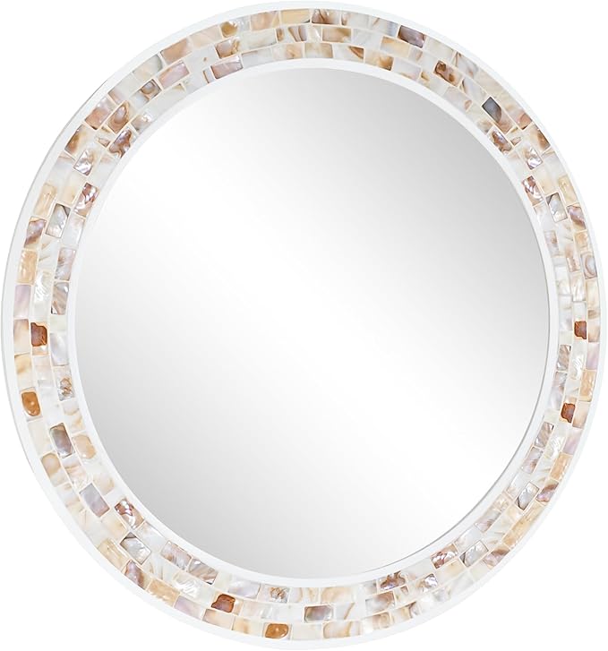 Tanmicoshomy Round Wall Mirror 30 Inch, Natural Brown Shell Framed Circle - Image 7