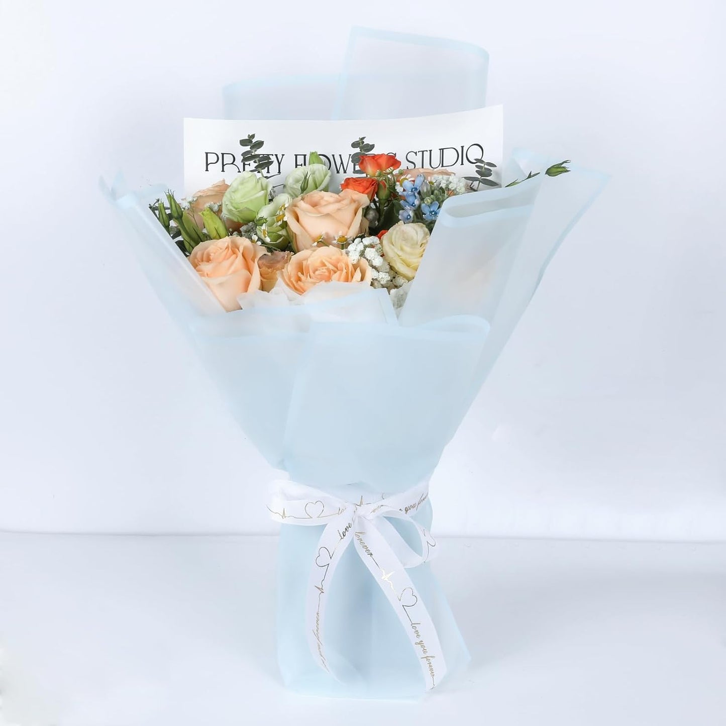 NESCCI 20 Sheet Flower Wrapping Paper - Waterproof Floral Bouquet Wrapping Paper, Florist Supplies Packaging Paper for Wedding Birthday Gift DIY (Translucent Light Blue)