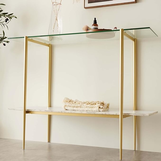 LumFurn Glass Console Table for Living Room, Foyer & Entrance, 2-Tiers - Image 5