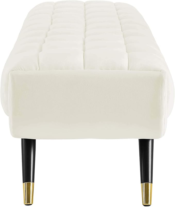 Modway Adept Mid-Century Modern Velvet Upholstered Tufted Accent Bench in Ivory - Image 5