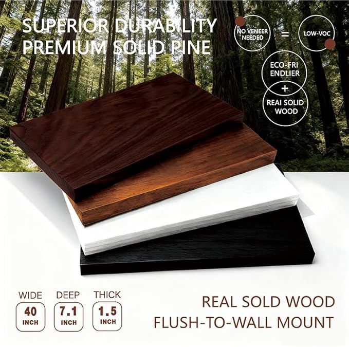 Solid Wood Floating Shelves, 40in Finished Real Wood Wall Shelves - Image 2