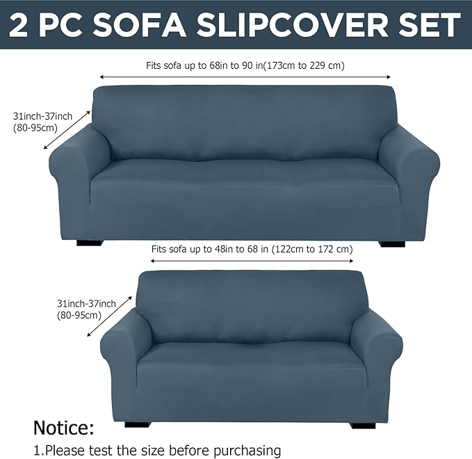 Peryiter 2 Pcs Sofa Covers Couch and Loveseat Covers Set Stretch Sofa Slipcover - Image 2