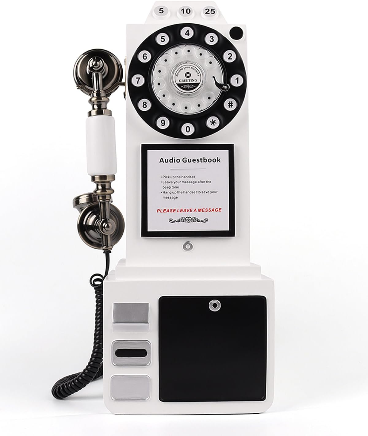 Audio Guest Book Wedding Phone with Vintage Design, Record Customized Audio Message Guest Book for Wedding, Party and Gathering, White