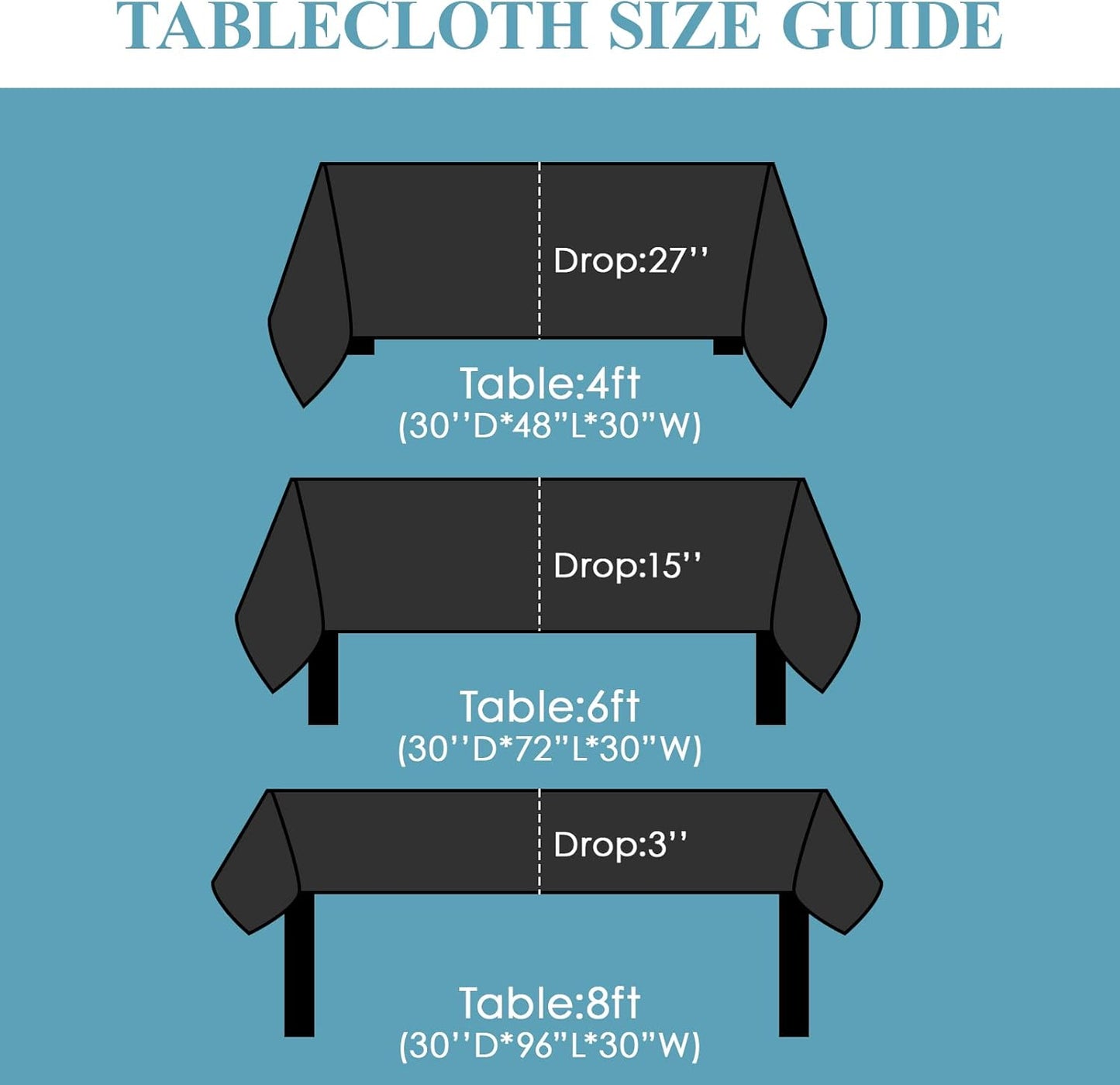 VidaFete Tablecloth 60 * 102inch 6 Pack Rectangle Table Cloth Polyester, Stain Wrinkle Resistant Polyester Dining Table Cover for Kitchen Dinning Party Wedding Rectangular Tabletop Decoration(Black)