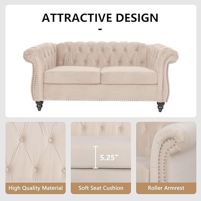 Mid-Century 2 Seater Sofa, Velvet Loveseat - Image 5