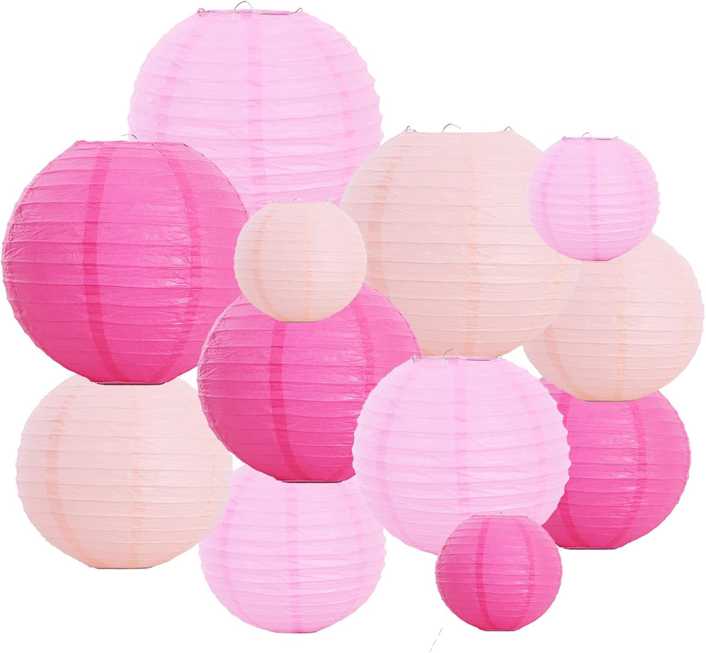 BEISHIDA 12 Pcs Pink Mix Paper Lanterns,Hanging Decorative Chinese Japanese Round Paper Lantern Lamp for Valentine's Day Girls' Party Wedding Children Home Party Decoration