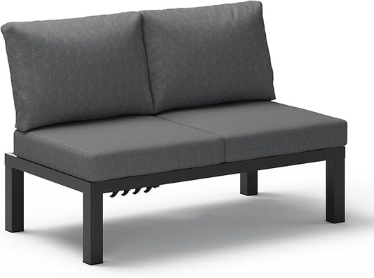 Aluminum Outdoor Patio Sofa Set, 2 Seats Modular Sectional Reclining Loveseat by Oasbira