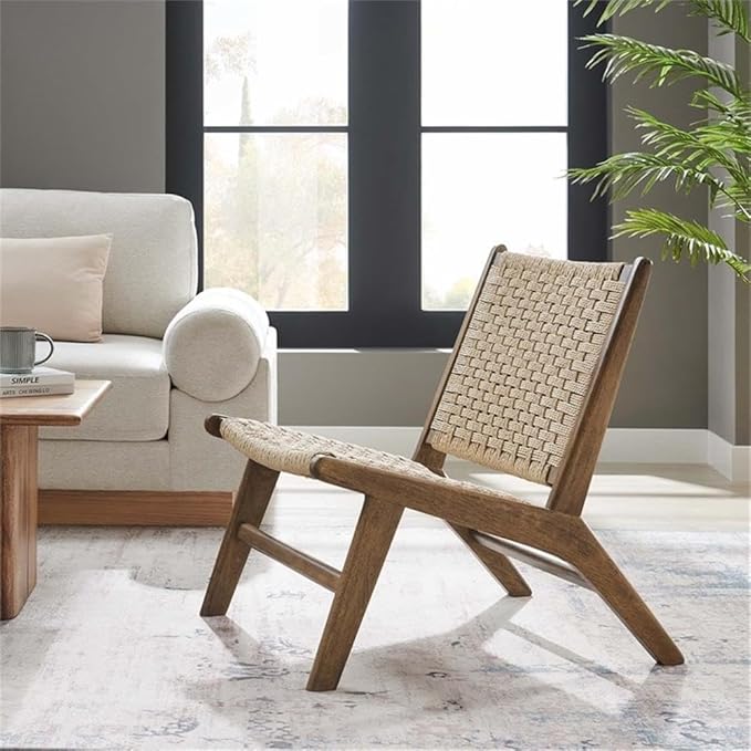 Modway Saoirse Woven Rope Wood Accent Lounge Chair in Walnut Natural - Image 2