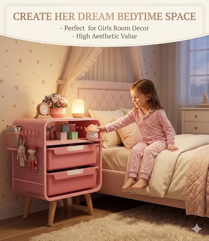 SYKIARIOL Pink Nightstand, Cute End Table - Image 5