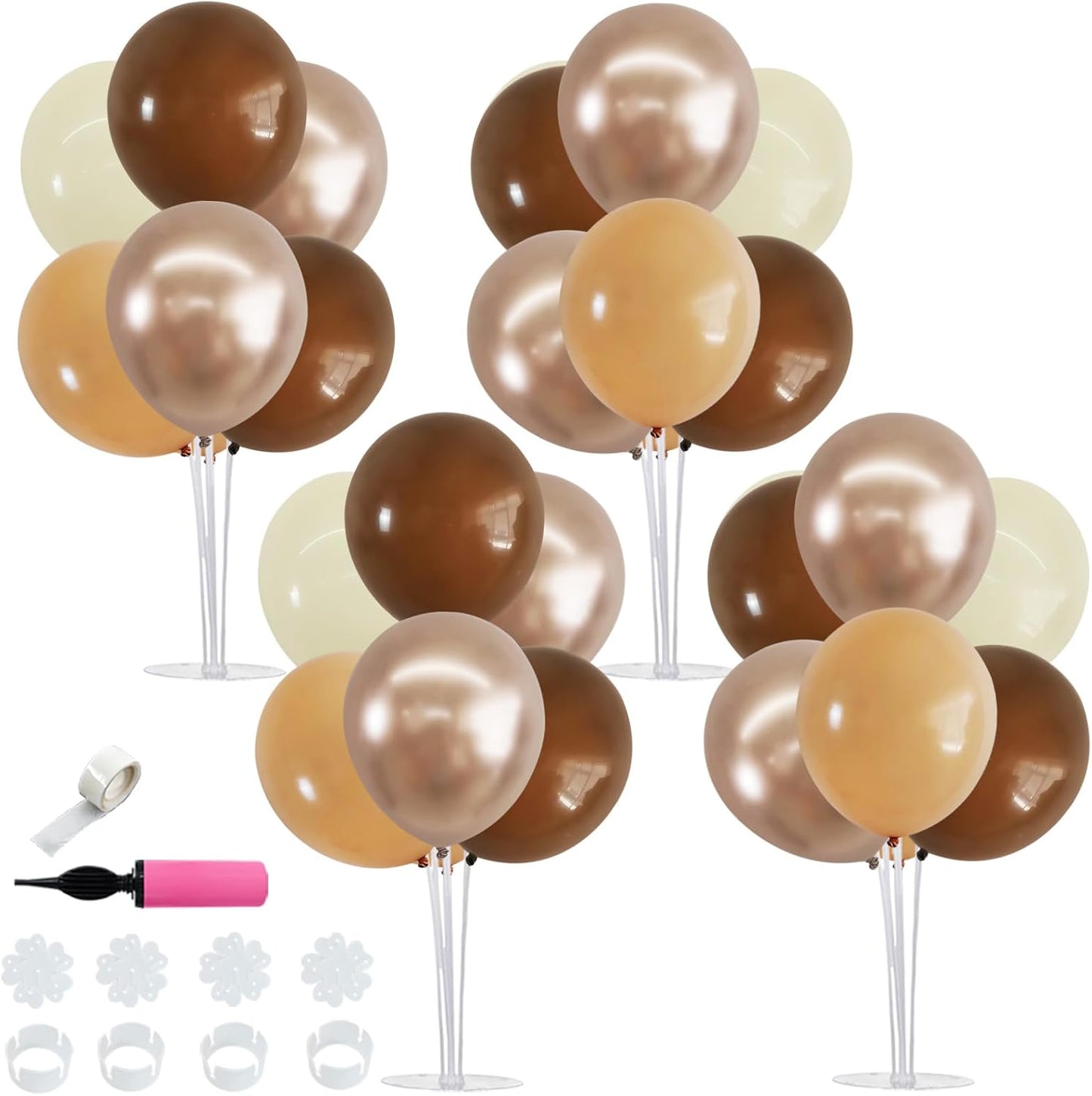 TONIFUL 4 Set Brown Champagne Gold Balloon Stand Centerpiece Table Decorations for Baby Shower Wedding Engagement Bridal Shower Anniversary Thanksgiving Decor Brown Birthday Party Decorations