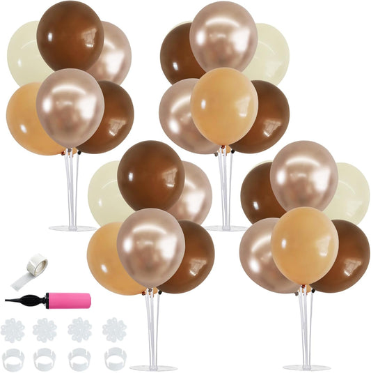 TONIFUL 4 Set Brown Champagne Gold Balloon Stand Centerpiece Table Decorations for Baby Shower Wedding Engagement Bridal Shower Anniversary Thanksgiving Decor Brown Birthday Party Decorations