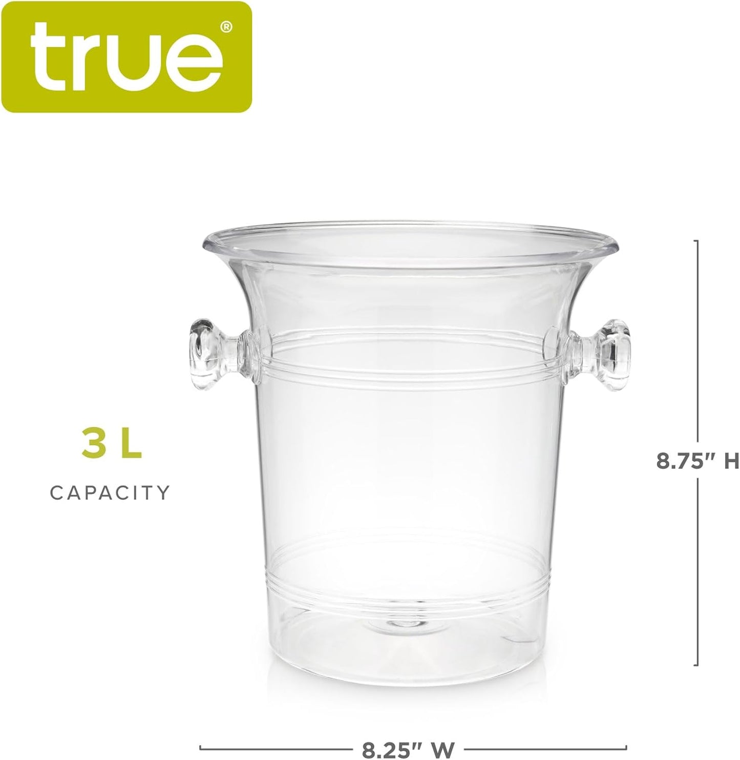 True Clear Acrylic Ice Bucket with Handles, 3-Liter Capacity, Durable Wine and Champagne Bucket, Perfect Ice Buckets for Parties, BBQs, Weddings, Picnics, Holidays, Outdoors, 8.75" x 8.25", Set of 1