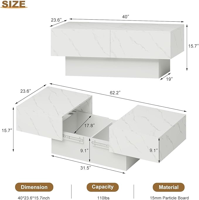 HedoAjim White Marble Coffee Table - Image 2