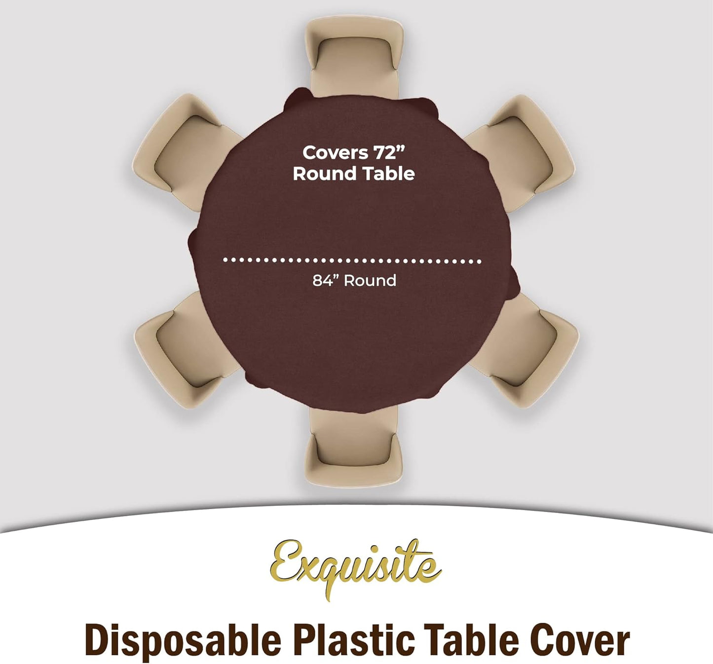 Exquisite 12-Pack Premium Plastic 84-Inch Round Tablecloth - Brown