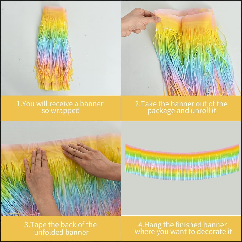 BEISHIDA 3 Packs Metallic Foil Fringe Garland Light Rainbow Wall Hanging Tinsel Fringe Banners for Car Floats Bridal Shower Wedding Birthday Easter Graduation Holiday Party Decoration(30 Feet)